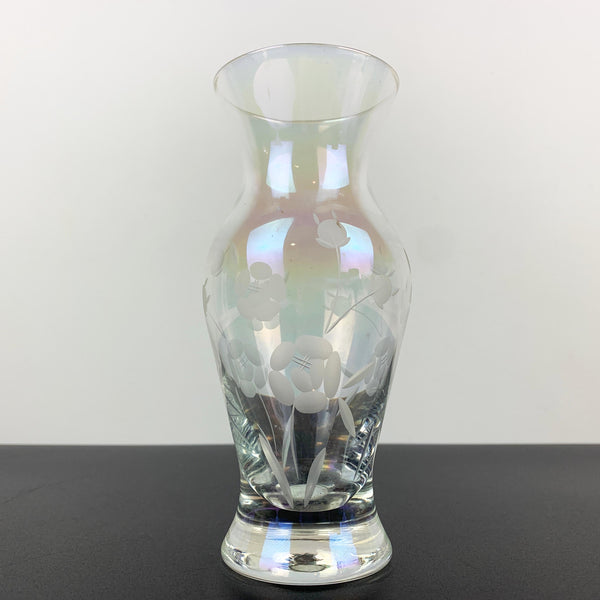 Bohemia iridescent floral etched small posy vase