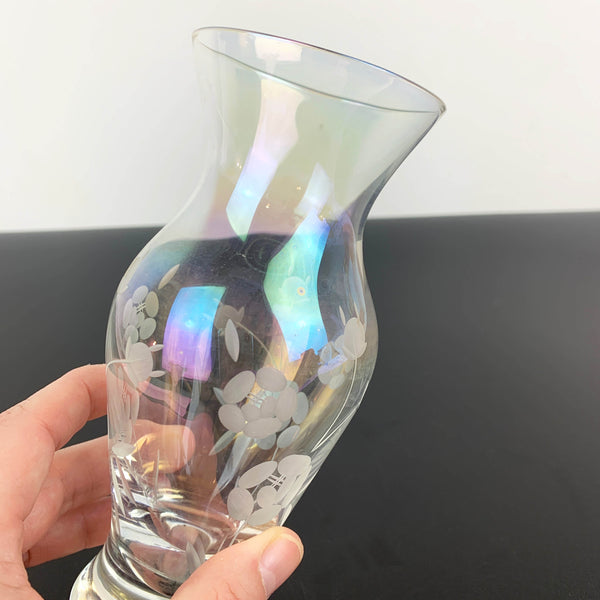 Bohemia iridescent floral etched small posy vase