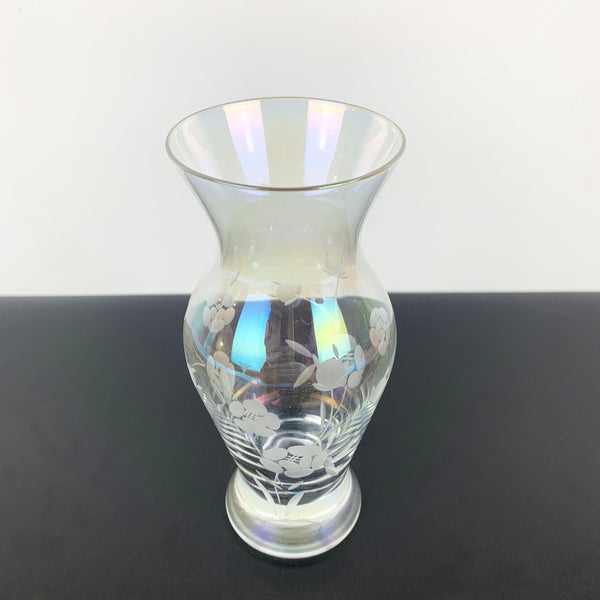 Bohemia iridescent floral etched small posy vase