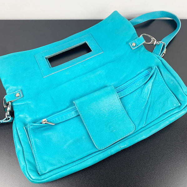 Leonardo Italy teal leather handbag/clutch