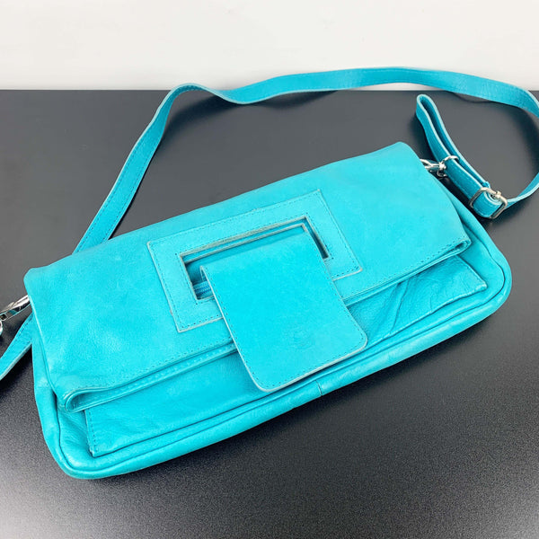 Leonardo Italy teal leather handbag/clutch
