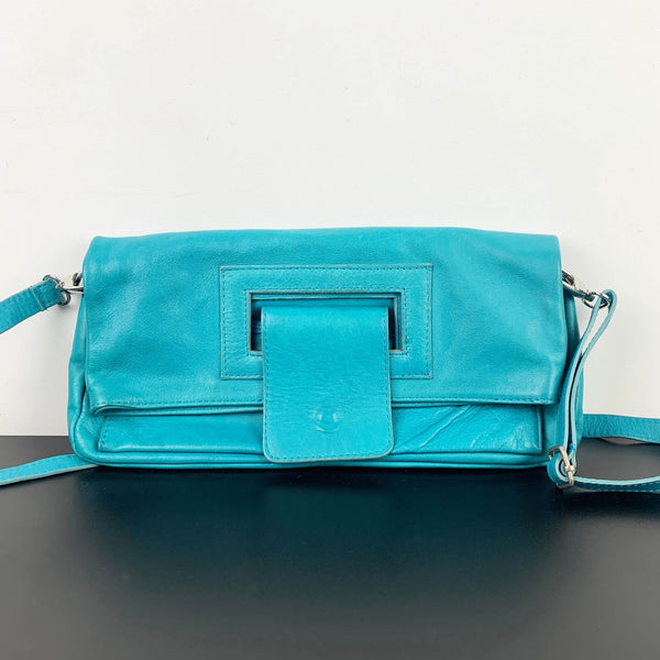 Leonardo Italy teal leather handbag/clutch