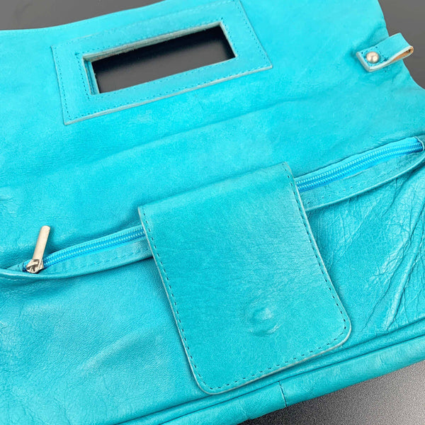 Leonardo Italy teal leather handbag/clutch