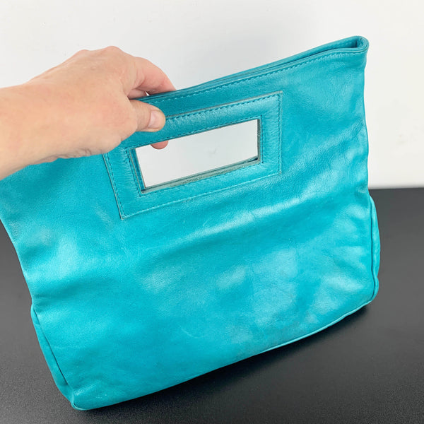 Leonardo Italy teal leather handbag/clutch