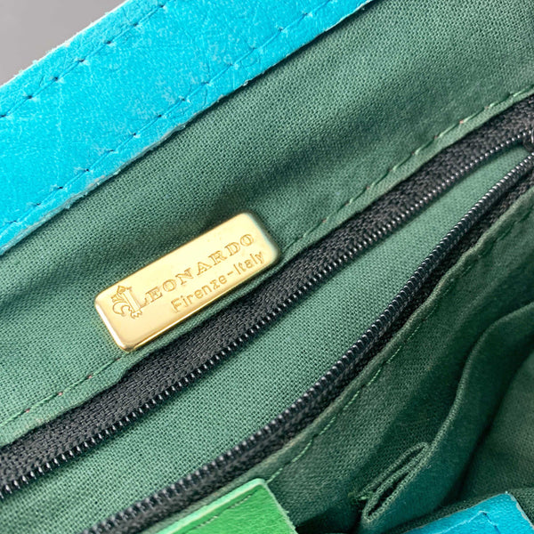 Leonardo Italy teal leather handbag/clutch