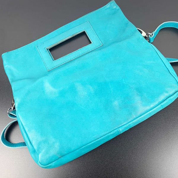 Leonardo Italy teal leather handbag/clutch
