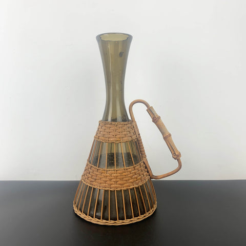 Italian handcrafted water and wine decanter with wicker trim