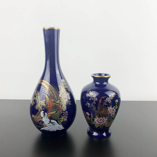 Japanese cobalt blue vase and ginger jar decor set - Set of 3