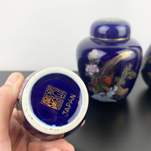 Japanese cobalt blue vase and ginger jar decor set - Set of 3