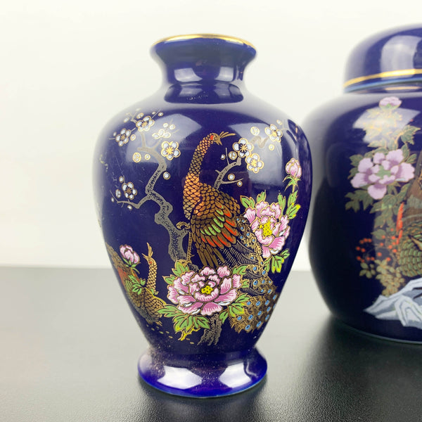 Japanese cobalt blue vase and ginger jar decor set - Set of 3