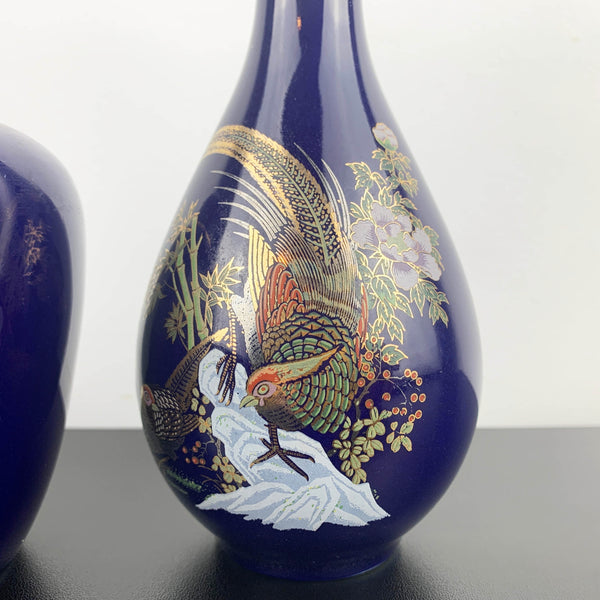 Japanese cobalt blue vase and ginger jar decor set - Set of 3