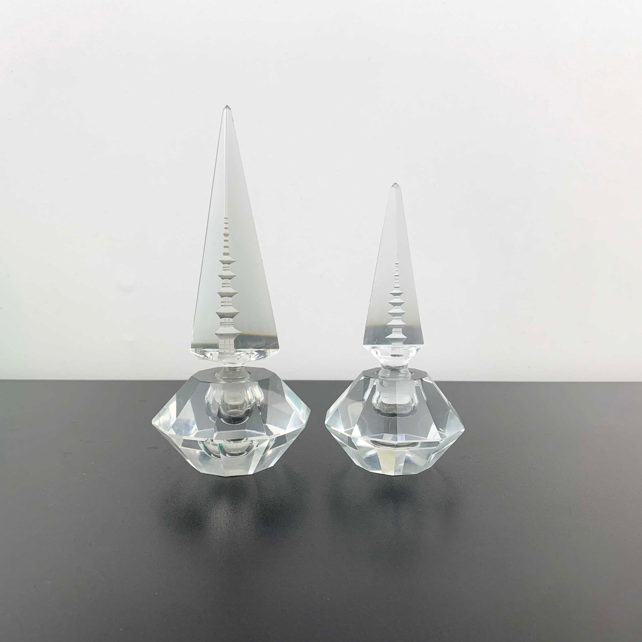 Mid Century Japanese Crystal Perfume Bottles with Pagoda Stopper