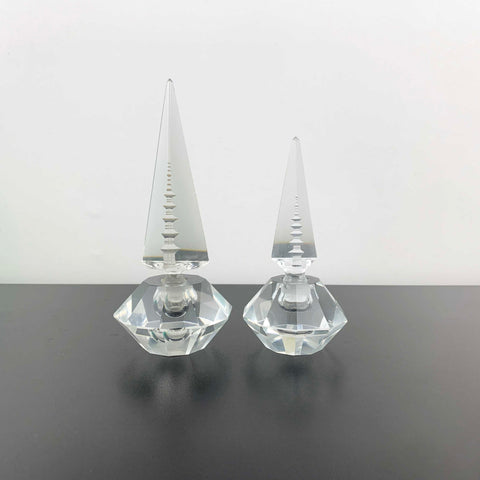 Mid Century Japanese Crystal Perfume Bottles with Pagoda Stopper