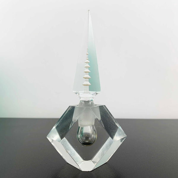 Mid Century Japanese Crystal Perfume Bottle with Pagoda Stopper