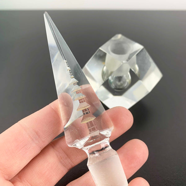 Mid Century Japanese Crystal Perfume Bottle with Pagoda Stopper
