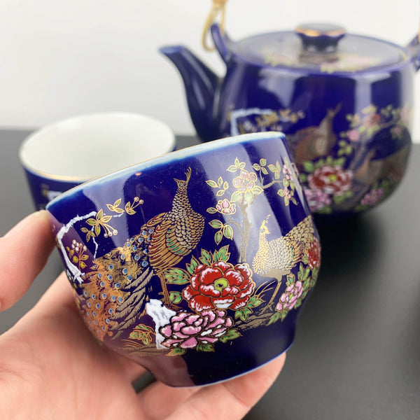 Japanese blue peacock tea pot with 4 cups