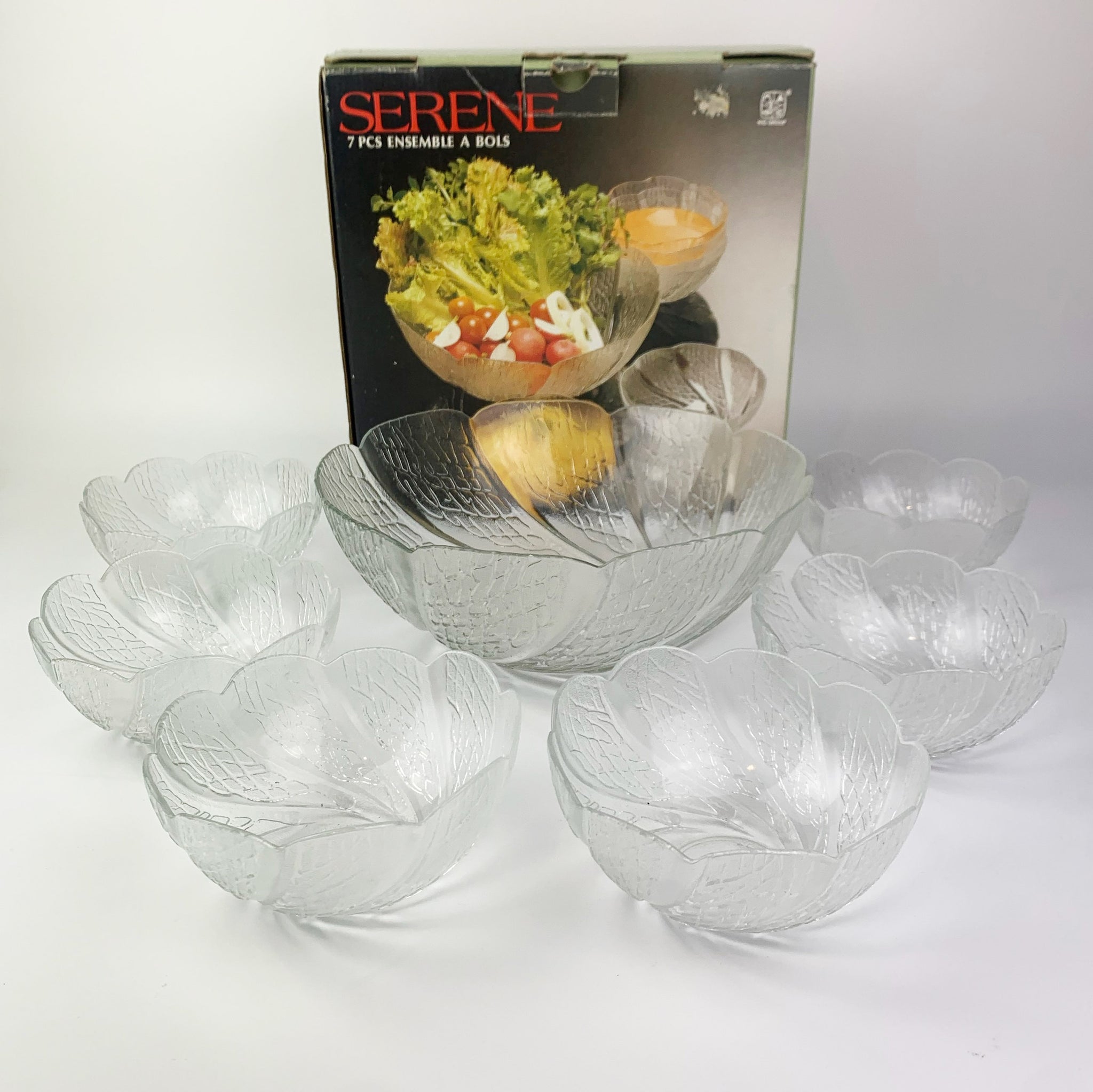 Vintage glass salad bowl set sale