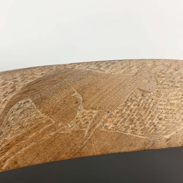 Aboriginal hand made boomerang with intricate carved kangaroo art