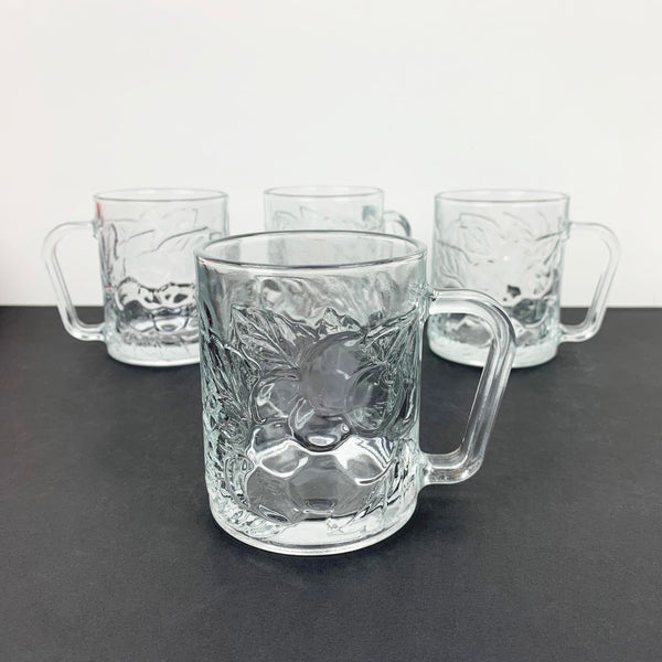 Vintage KIG glass coffee mugs with fruit design