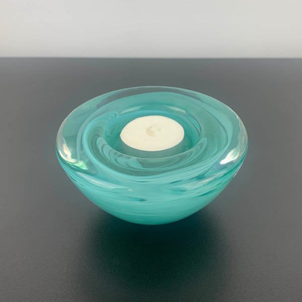 Kosta Boda 'Atoll' turquoise tea light holder by Anna Ehrner