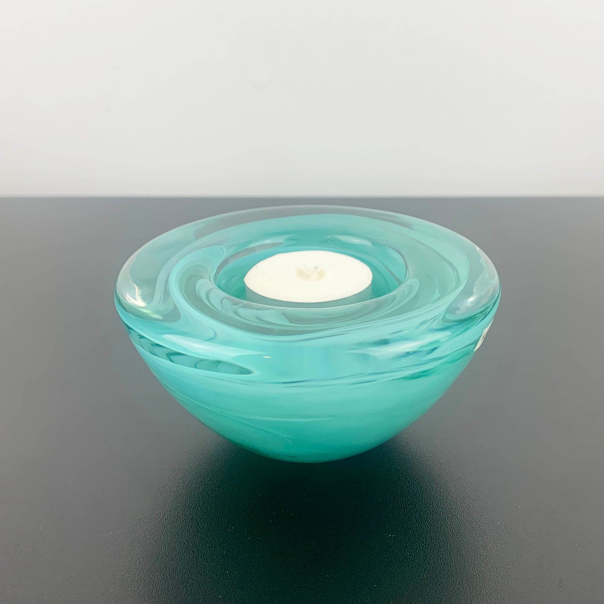Kosta Boda 'Atoll' turquoise tea light holder by Anna Ehrner