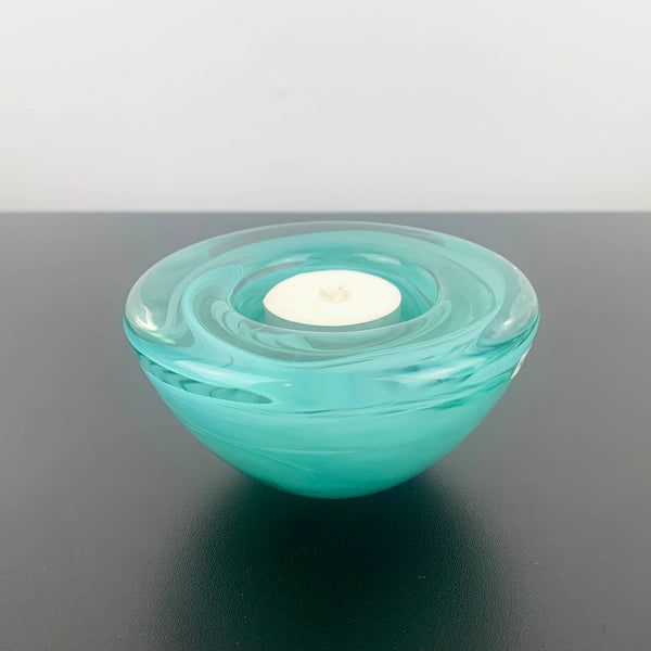 Kosta Boda 'Atoll' turquoise tea light holder by Anna Ehrner