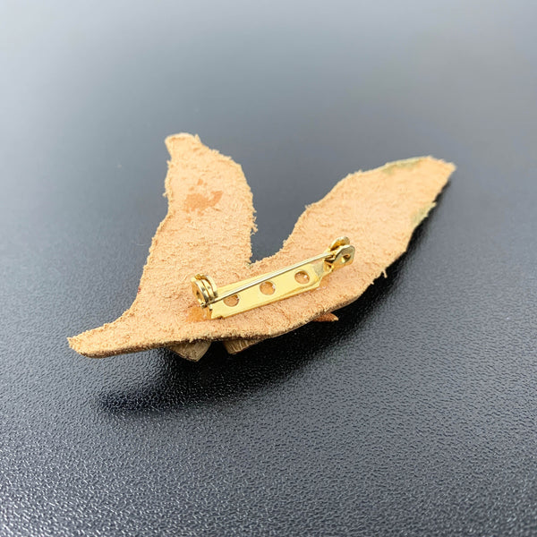 Vintage leather gum leaf and gum nut brooch