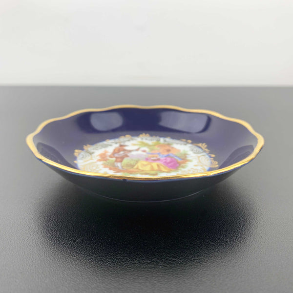 Limoges France navy and gold Victorian courting couple scene pin dish