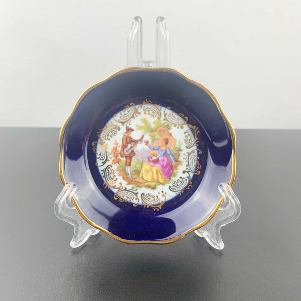 Limoges France navy and gold Victorian courting couple scene pin dish