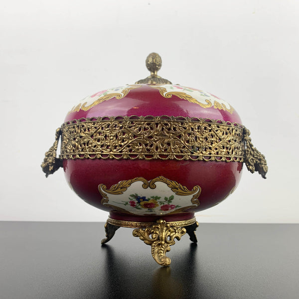 Limoges hand painted porcelain and gilt bronze lidded compote
