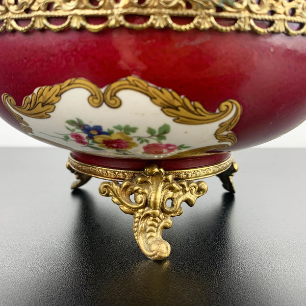 Limoges hand painted porcelain and gilt bronze lidded compote