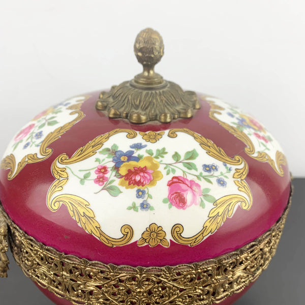 Limoges hand painted porcelain and gilt bronze lidded compote
