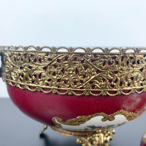 Limoges hand painted porcelain and gilt bronze lidded compote