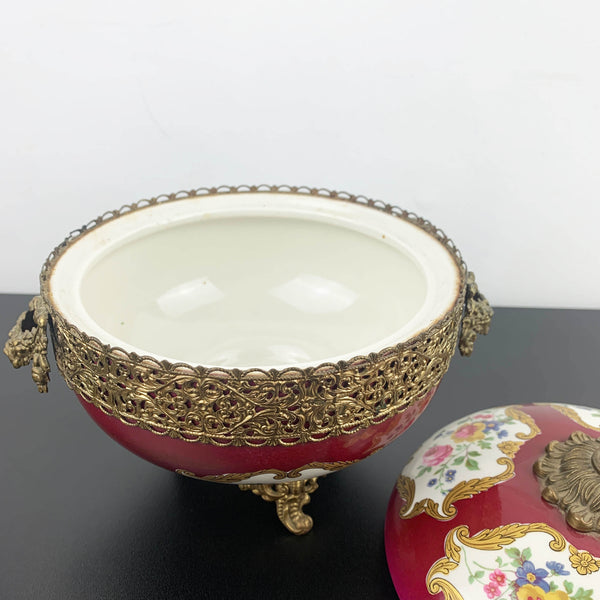 Limoges hand painted porcelain and gilt bronze lidded compote