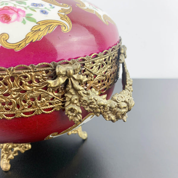 Limoges hand painted porcelain and gilt bronze lidded compote