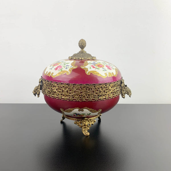 Limoges hand painted porcelain and gilt bronze lidded compote