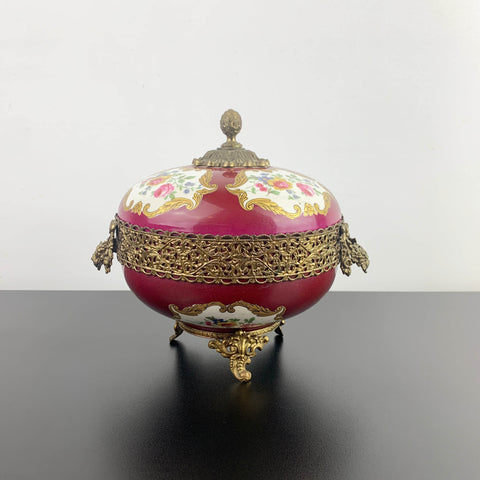 Limoges hand painted porcelain and gilt bronze lidded compote