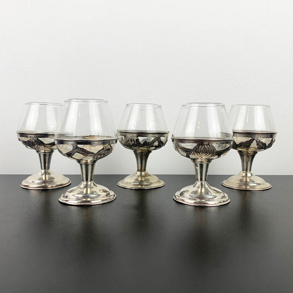 Mexican Sterling Silver 925 mini stemmed port or cordial glass - Set of 5