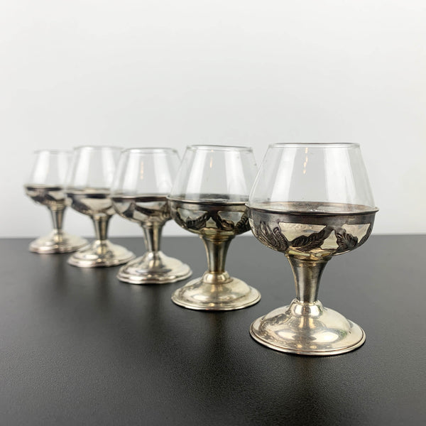 Mexican Sterling Silver 925 mini stemmed port or cordial glass - Set of 5