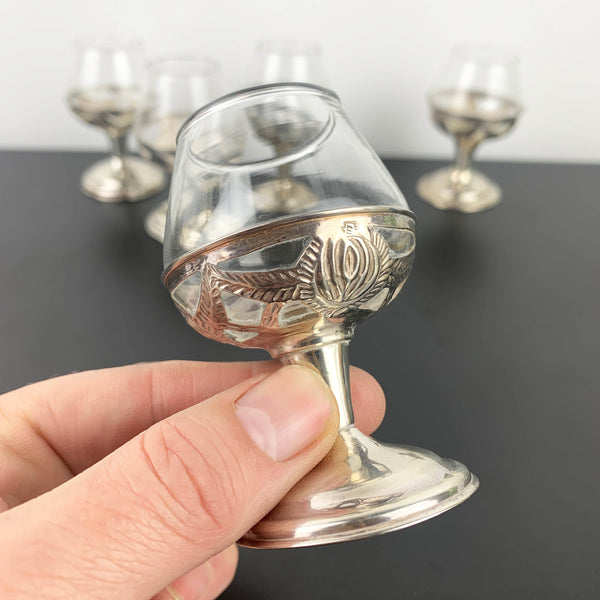 Mexican Sterling Silver 925 mini stemmed port or cordial glass - Set of 5