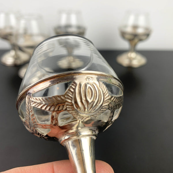 Mexican Sterling Silver 925 mini stemmed port or cordial glass - Set of 5