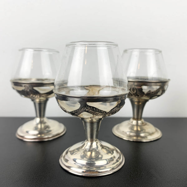 Mexican Sterling Silver 925 mini stemmed port or cordial glass - Set of 5