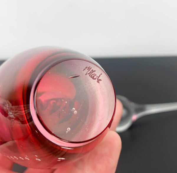 Art glass perfume bottle in pink by Michael Hook