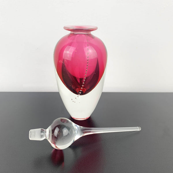 Art glass perfume bottle in pink by Michael Hook
