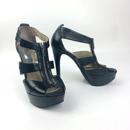 Michael Kors Berkley Black Leather T Strap Platform stilettos