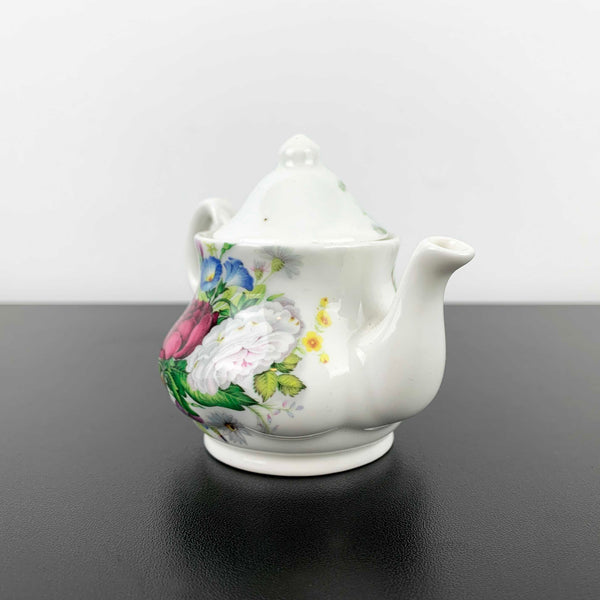 Miniature English fine bone china floral teapot