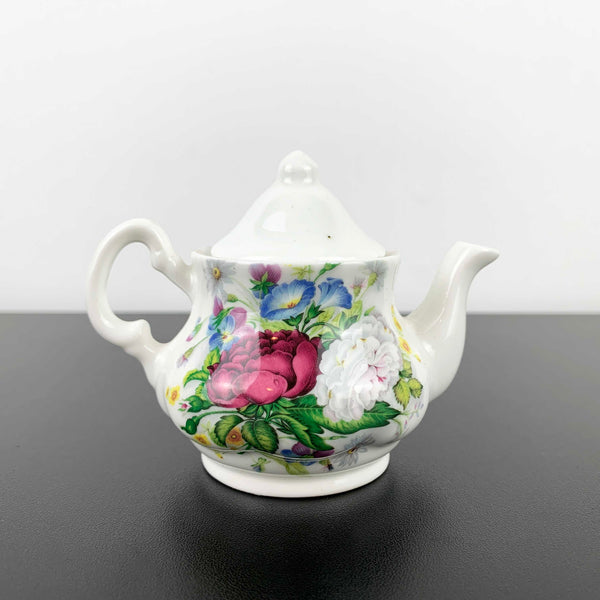 Miniature English fine bone china floral teapot