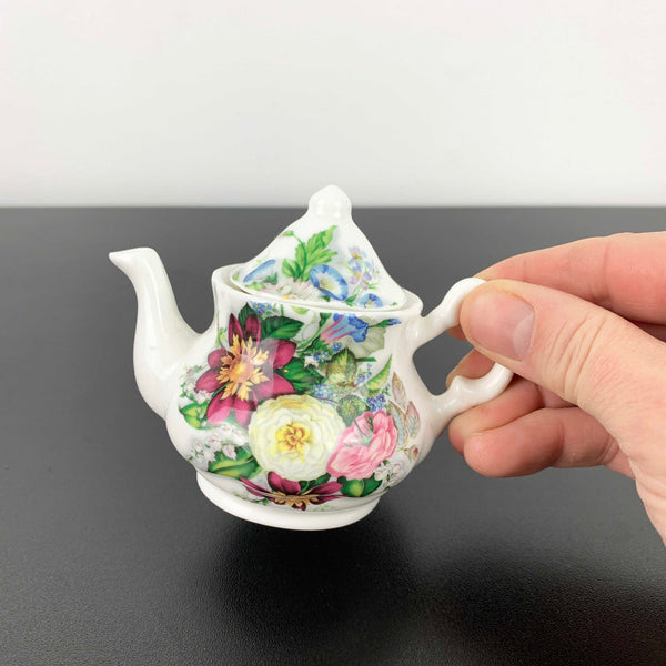 Miniature English fine bone china floral teapot