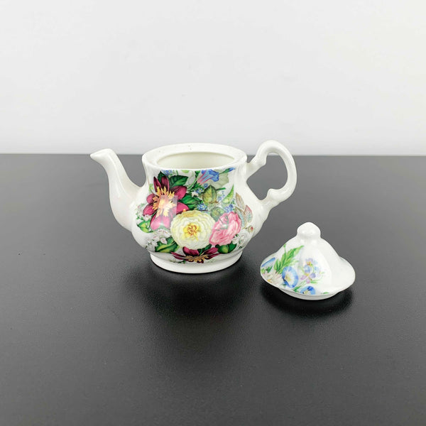 Miniature English fine bone china floral teapot
