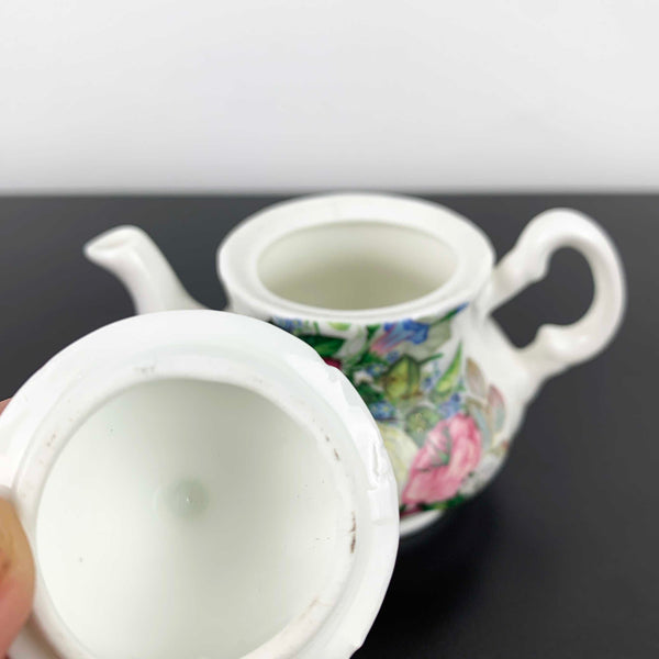 Miniature English fine bone china floral teapot